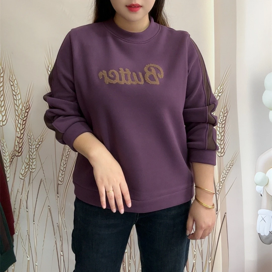 冬季加绒加厚宽松卫衣时尚百搭女士上衣半高领刺绣加绒加厚卫衣