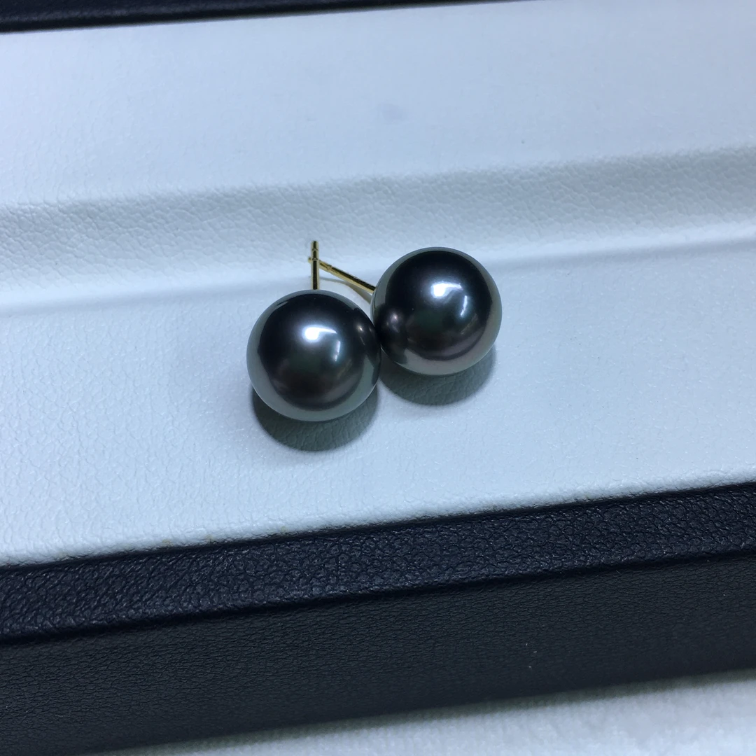 海水大溪地珍珠耳钉 9-10mm正圆微瑕极光 简约款百搭（多样性发一）