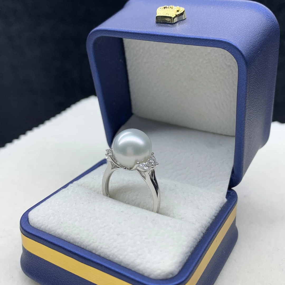 海水澳白珍珠戒指11-12mm镶嵌银 表皮干净 性价比