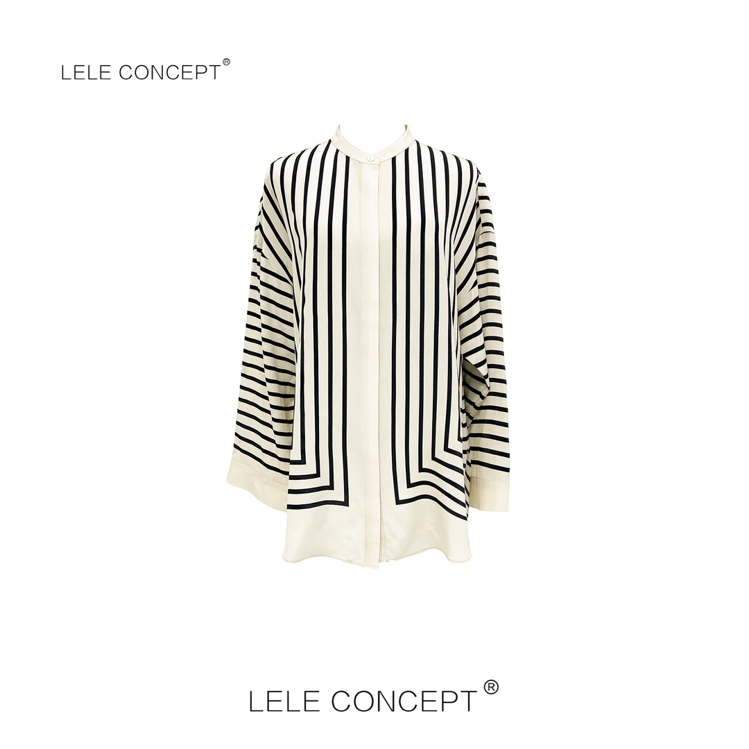 LELE CONCEPT｜清新书卷气回字竖条纹小立领衬衫简约气质风S0227