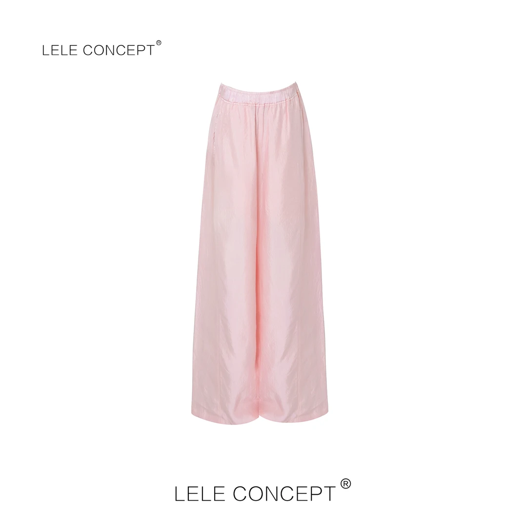 LELE CONCEPT 夏皮筋腰褶皱阔腿裤长裤薄薄宽松休闲K0126
