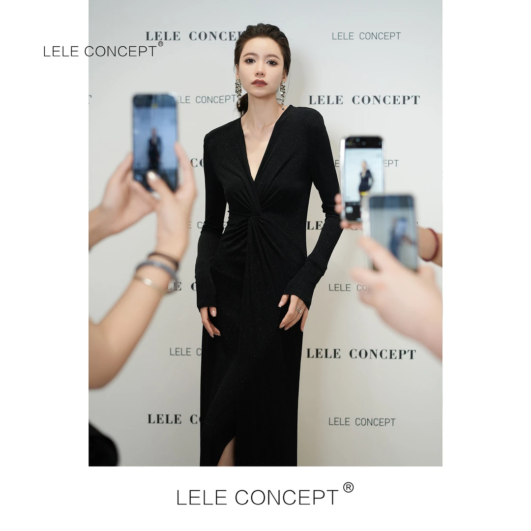 LELE CONCEPT | 新气质女人味设计感金丝线连衣裙Q0267