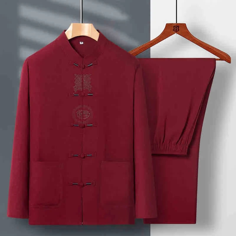 中老年唐装男秋季爸爸装中国风长袖套装衣服爷爷春秋中式休闲衣服
