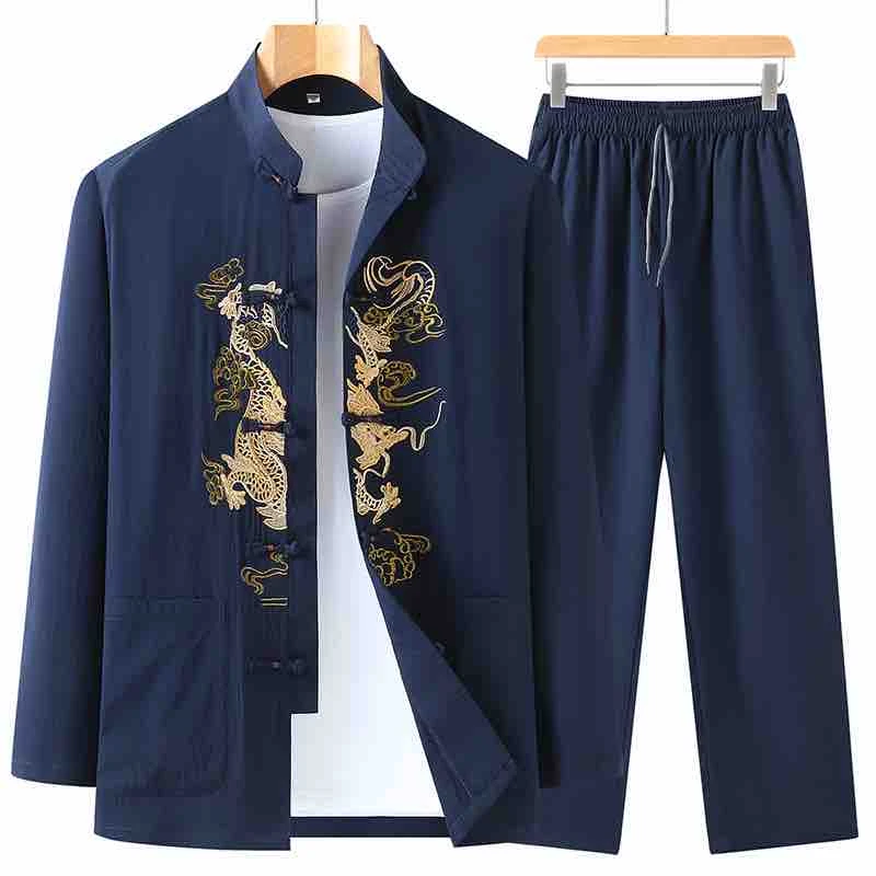中老年人春秋装唐装男长袖中国风唐衣爸爸晨练服爷爷休闲汉服套装