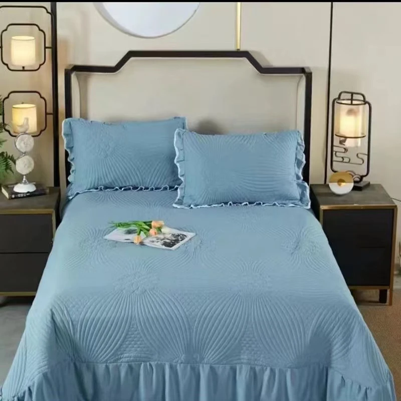 湘湘四季花边亲肤雕花防滑双面纯色榻榻米床盖可机洗床裙凉感床单