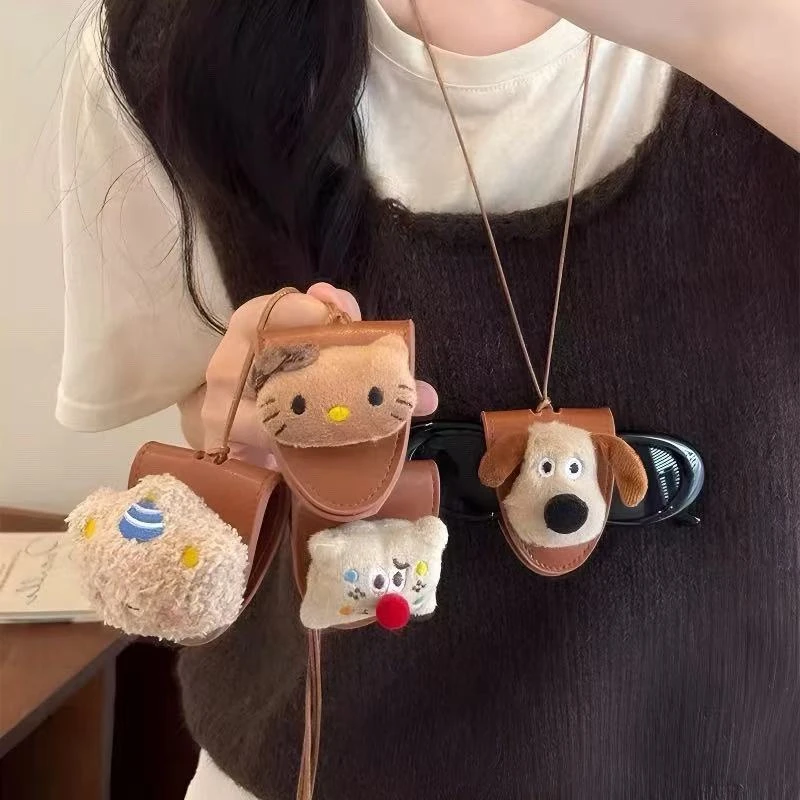 非金属布艺项链 可爱猫咪小熊挂脖眼镜夹项链女墨镜夹长款毛衣链