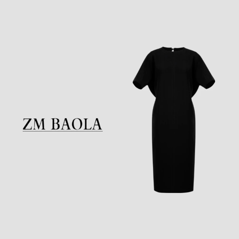 ZM BAOLA【龟背-大言】时尚气质显瘦黑色长款女装连衣裙BH2044-S1