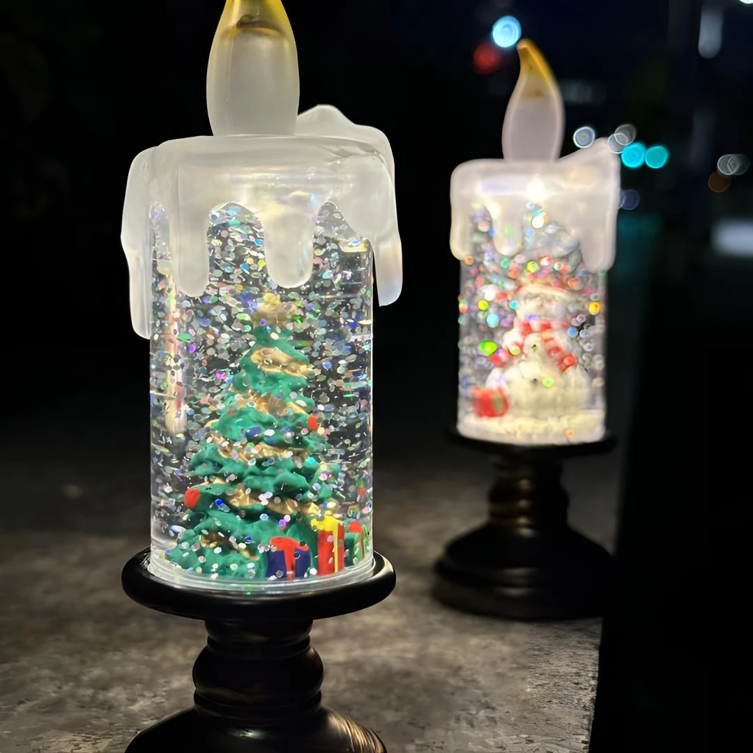圣诞树小夜灯圣诞节装饰品蜡烛灯飘雪雪花灯圣诞水晶球灯发光带灯