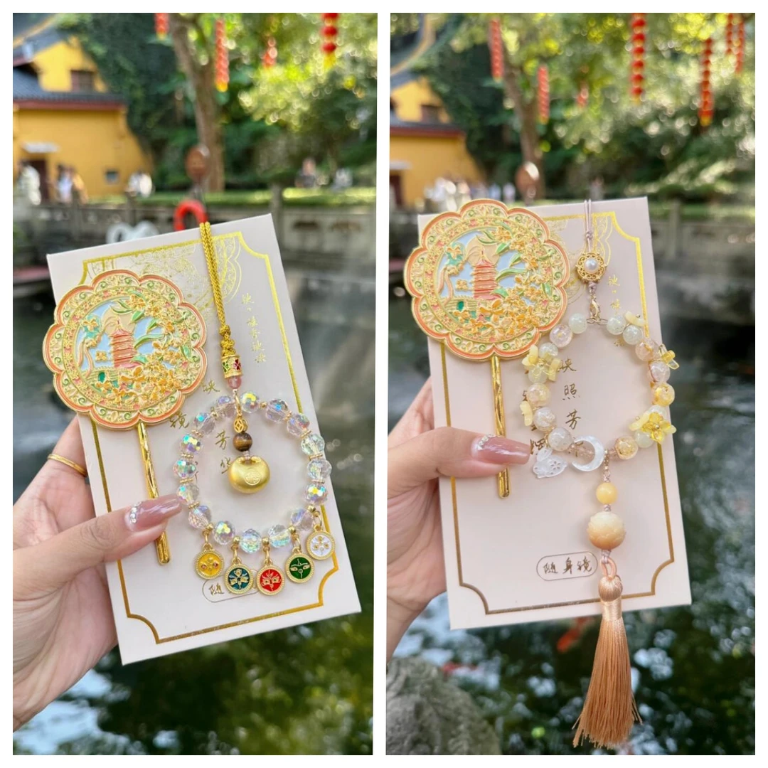 灵隐寺钱袋子同款挂件古风随身镜小胖福富桂花车挂包挂