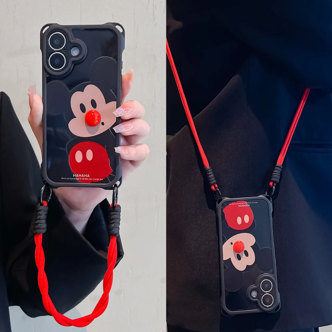 立体米奇适用苹果17/华为/荣耀/小米/oppo/vivo/四角挂绳手机壳女