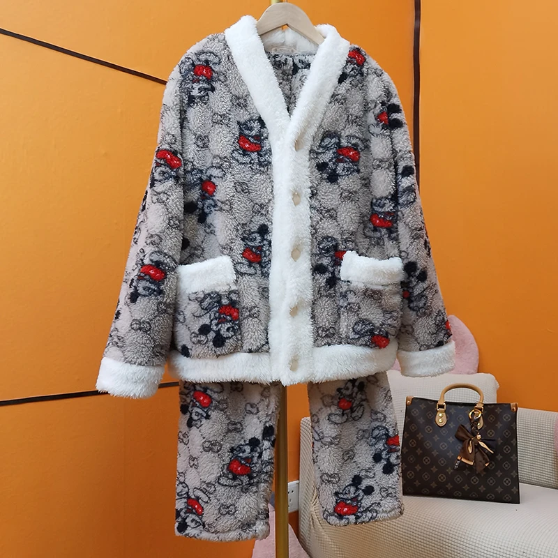 睡衣女秋冬珊瑚绒加厚加绒保暖冬季云朵绒家居服套装