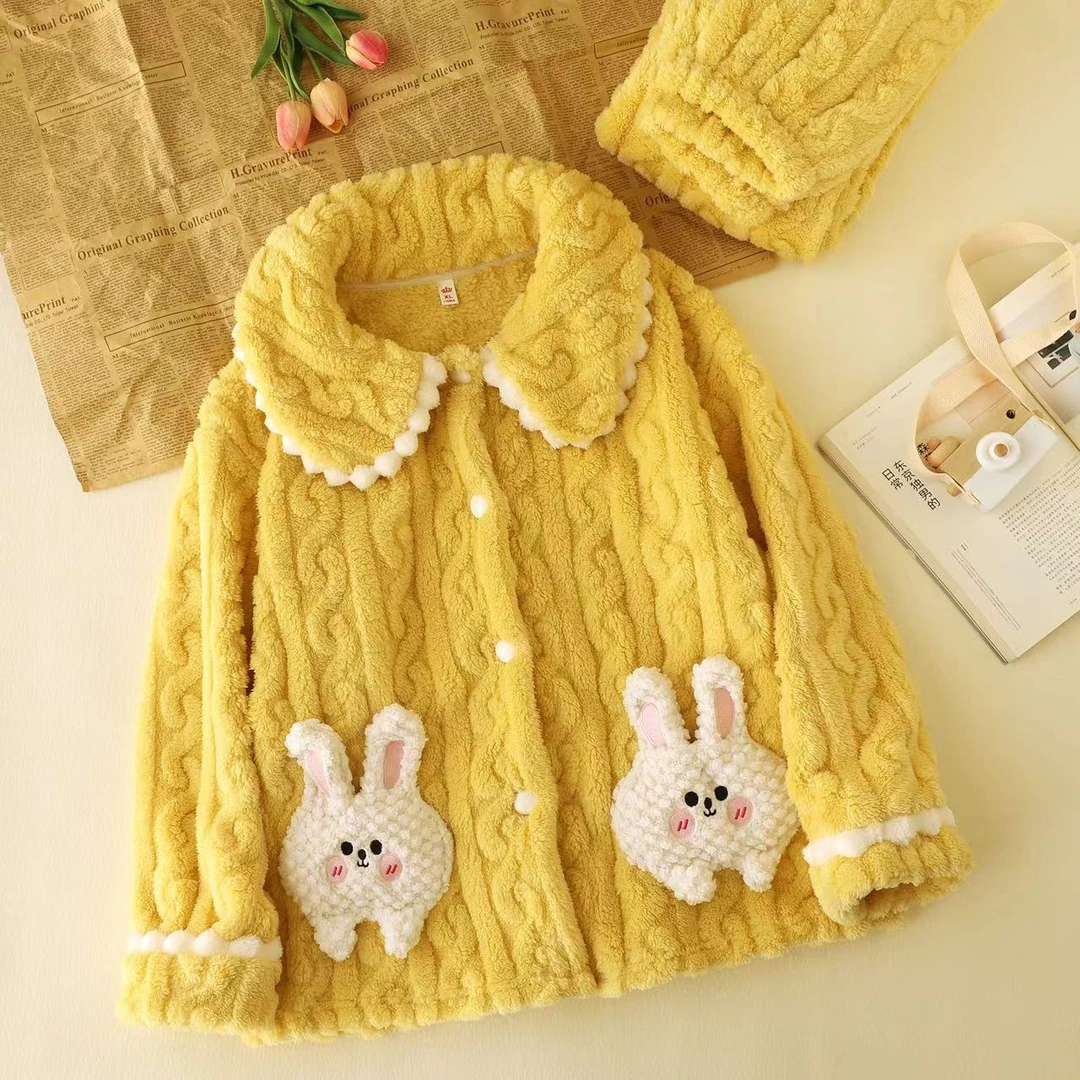 2023年睡衣女新款加绒加厚冬季珊瑚绒保暖可爱家居服甜美冬天套装