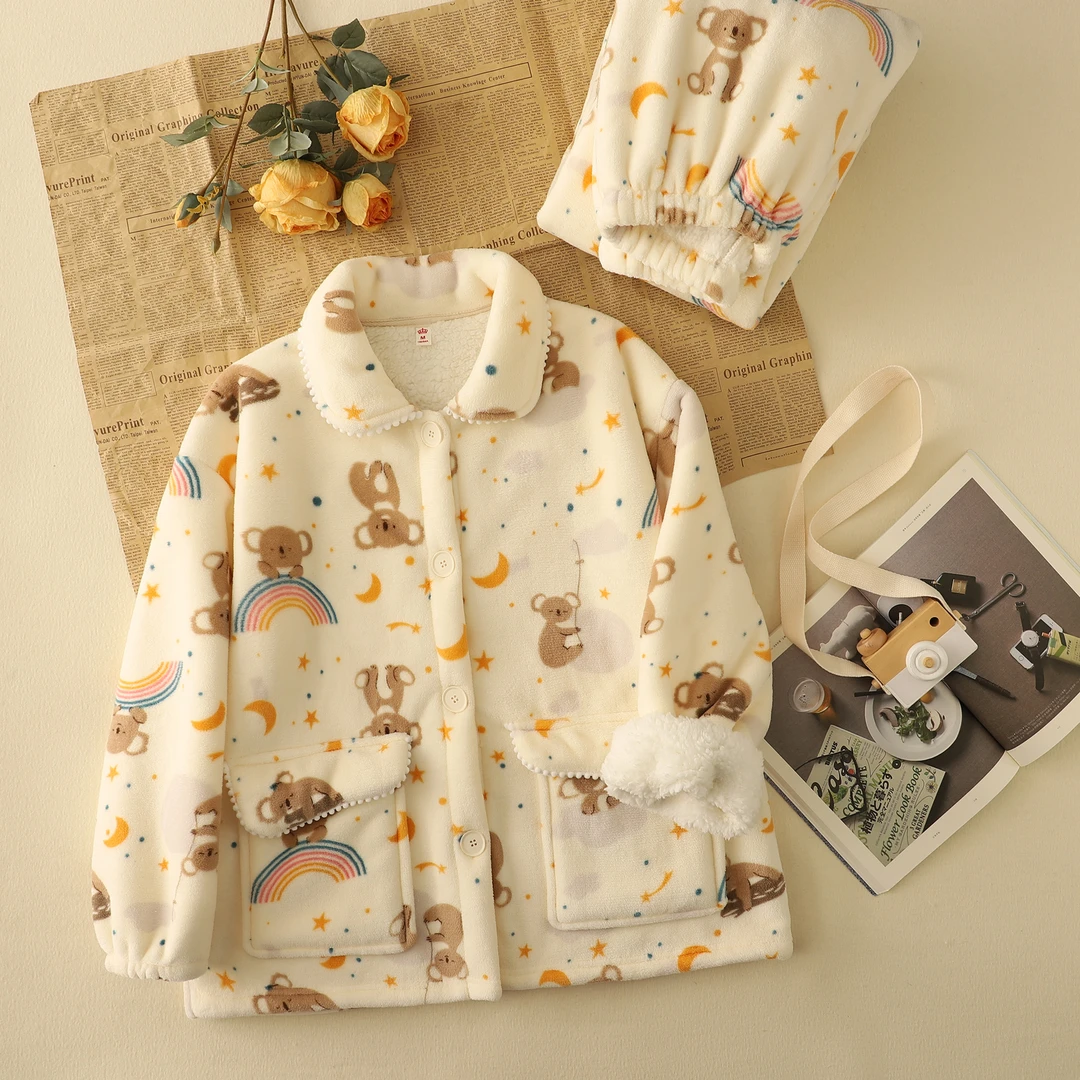 加厚加绒2025新款双层睡衣女秋冬季可爱珊瑚绒牛奶绒冬季可居服