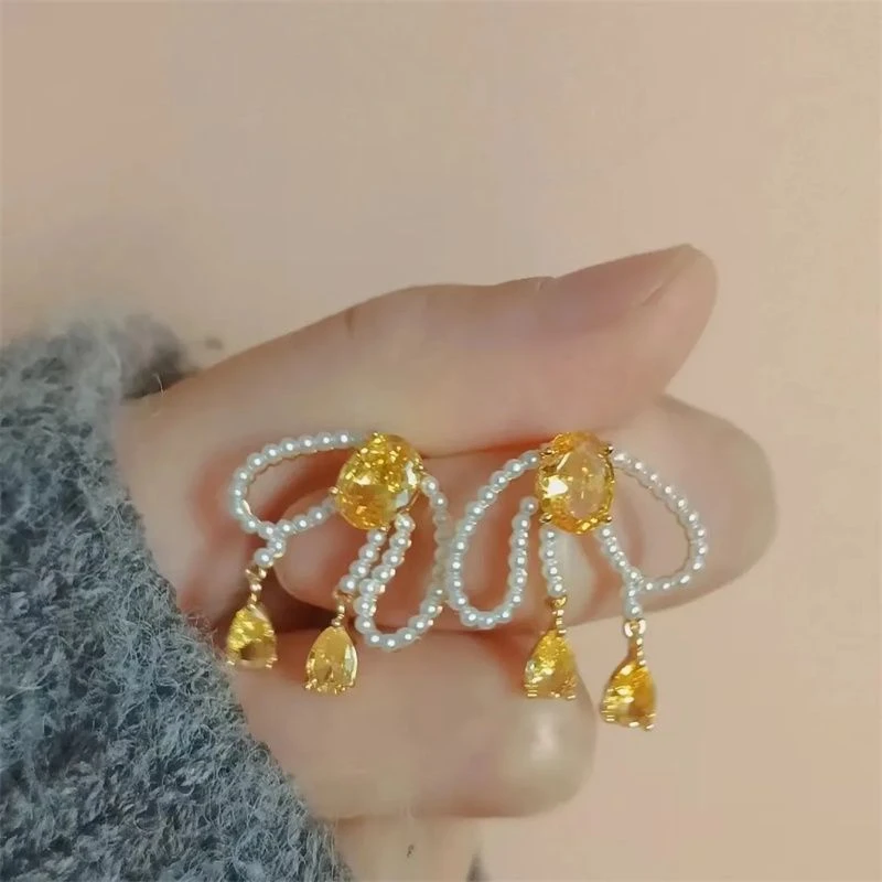 蝴蝶结珠珠耳坠耳环小众设计高级2025春夏耳钉精致百搭耳钉耳饰女