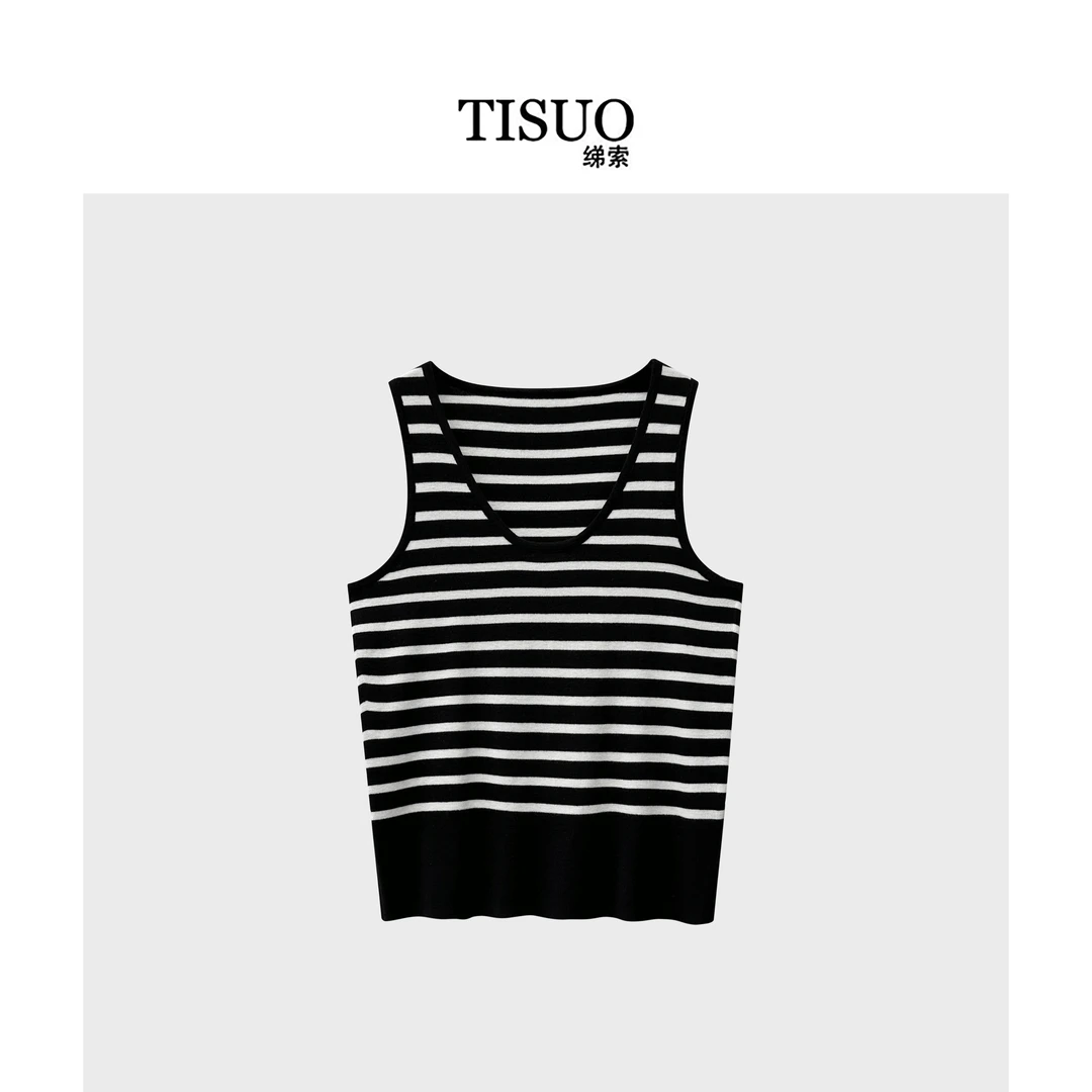 TISUO/绨索桑蚕丝针织条纹背心 TS840405