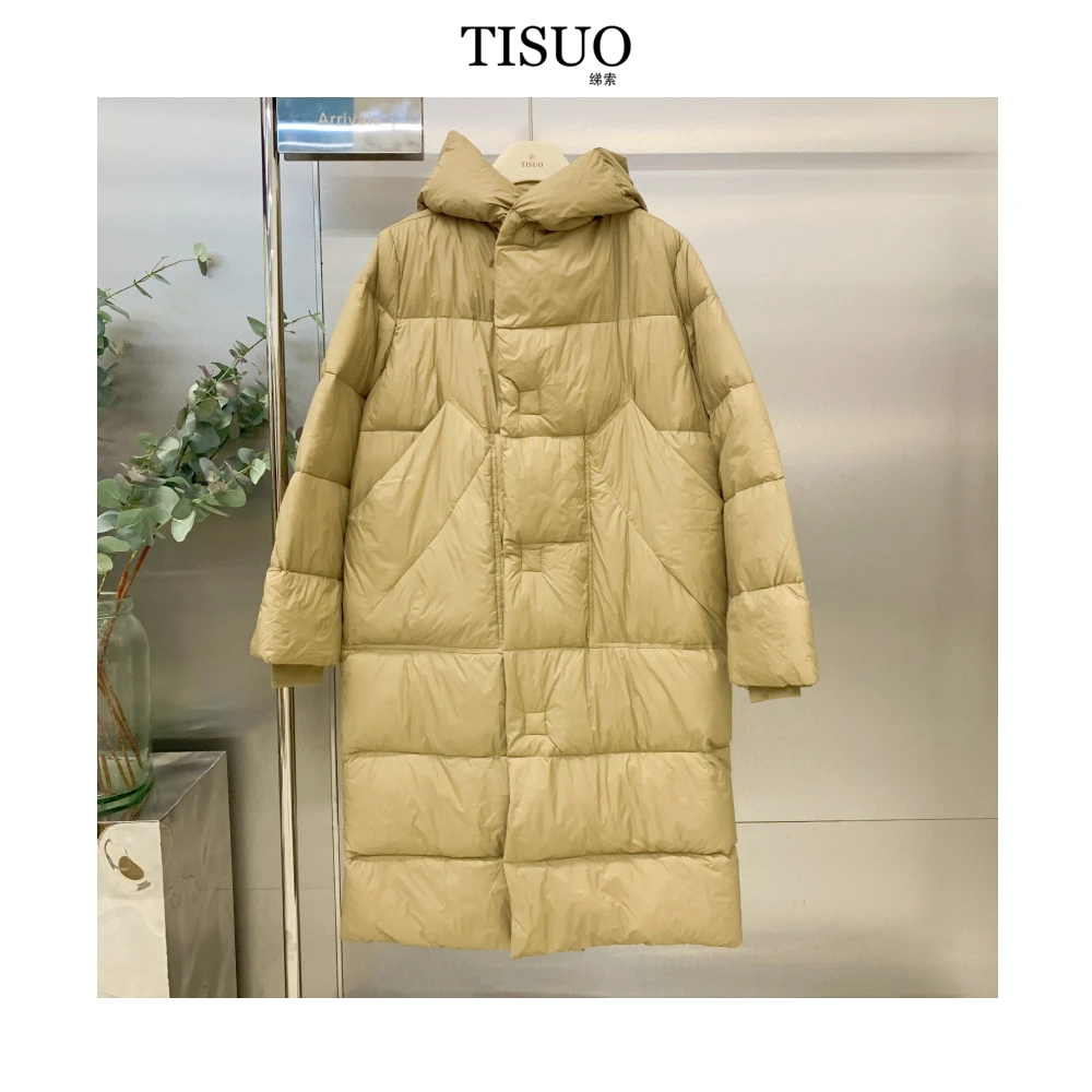 TISUO/绨索简约背帽不含长款羽绒服白鸭绒女士聚酯纤维TS212127