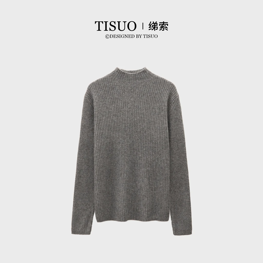 TISUO/绨索”云柔呼吸“百搭浣熊绒半高领坑条针织上衣TS810610