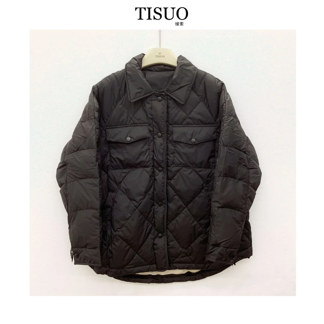 TISUO/绨索廓形薄款黑色羽绒衬衫TS211369