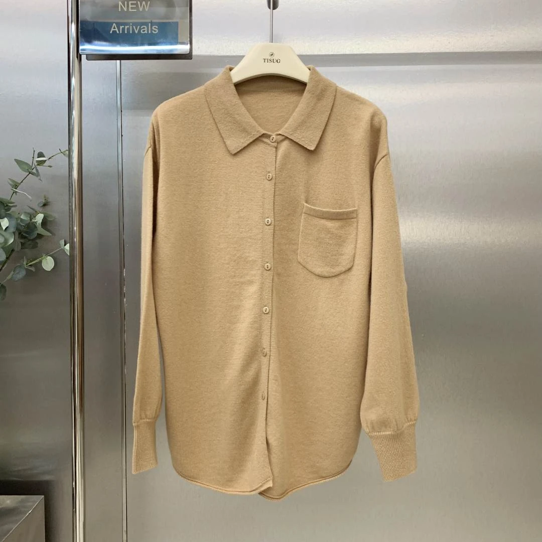 TISUO/绨索设计师款百搭休闲羊毛衬衫针织黑色女士纯色TS212201
