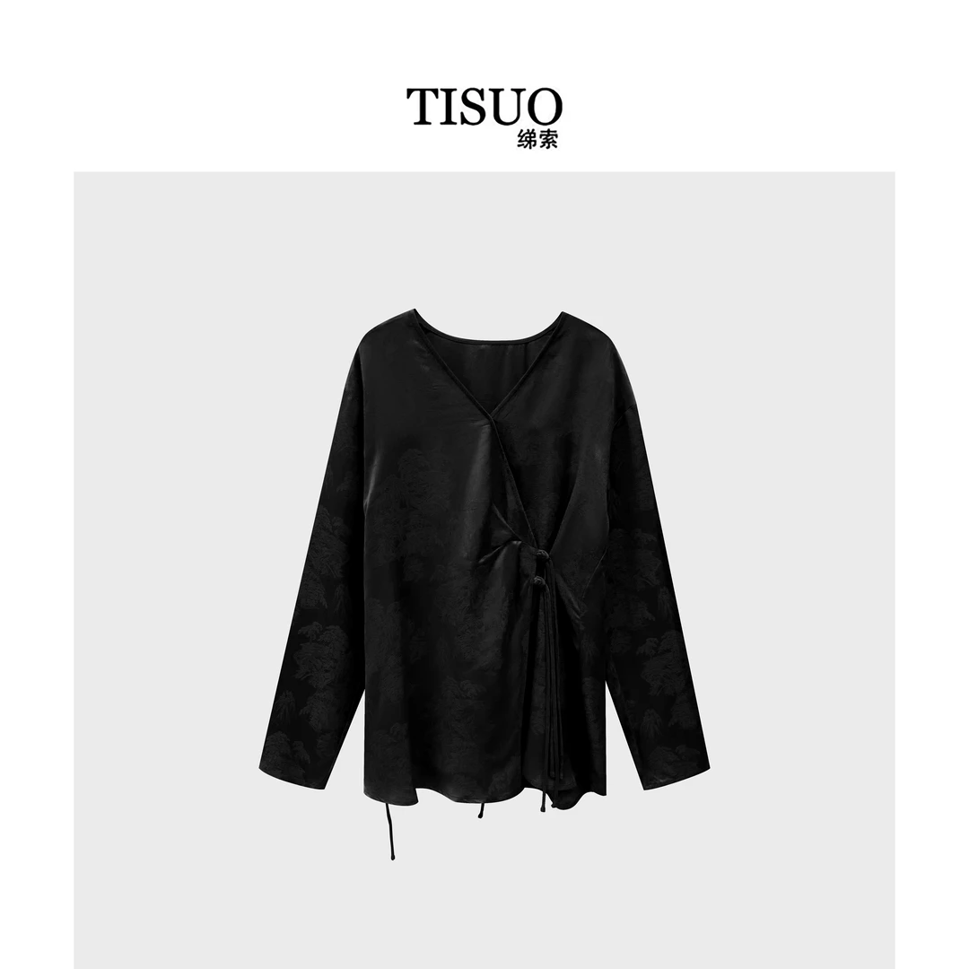 TISUO/绨索““新中式提花斜襟绑带v领上衣  TS843674
