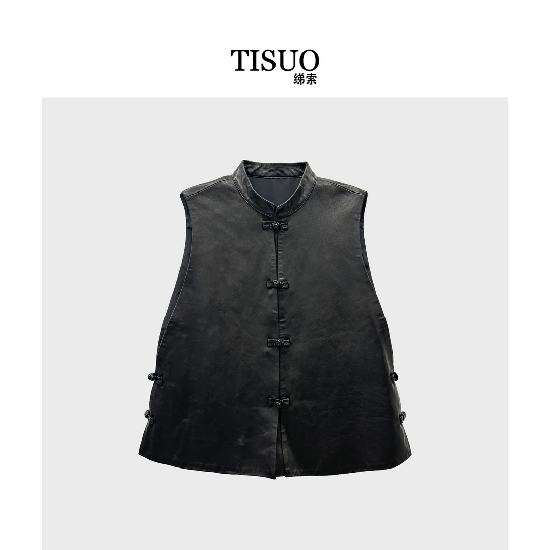 TISUO/绨索植鞣羊皮新中式盘扣真皮马甲  TS841301