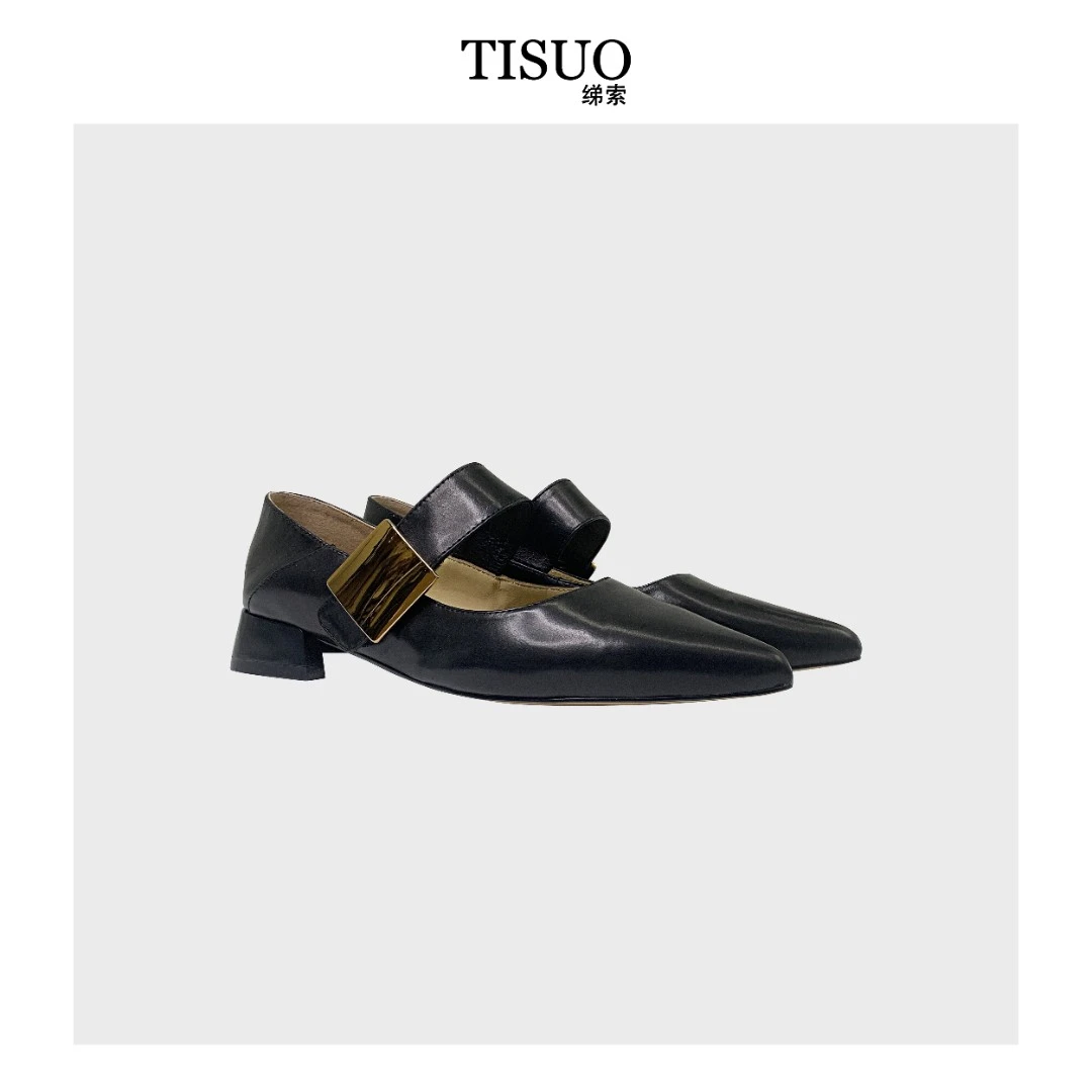 TISUO/绨索 宽带玛丽珍扣带黑色单鞋 TS537081