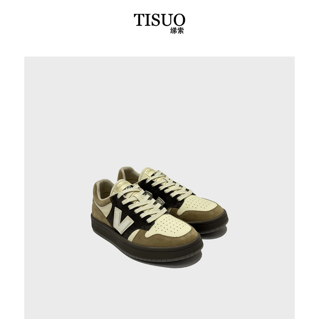 TISUO/绨索百搭厚底真皮拼色加绒德训鞋  TS530958