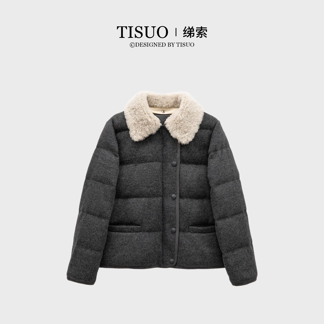 TISUO/绨索【伦敦往事】可拆卸羊羔领拼接翻领短外套TS811288