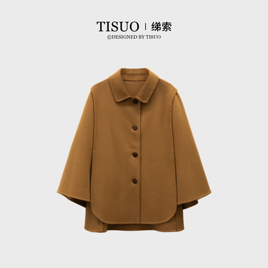 TISUO/绨索“慢慢时光”设计感无袖斗篷式双面呢大衣外套TS810004