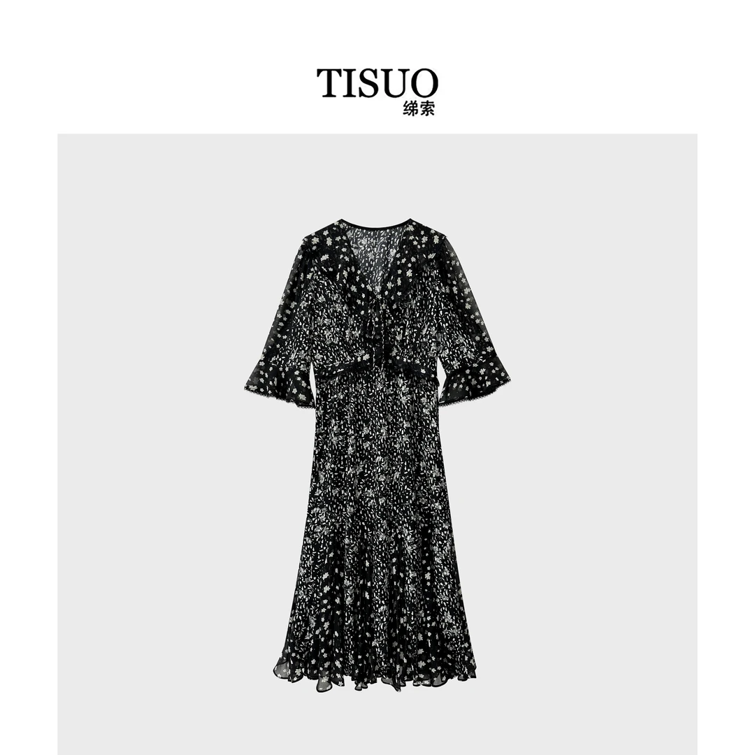 TISUO/绨索 法式度假风收腰碎花连衣裙  TS843938