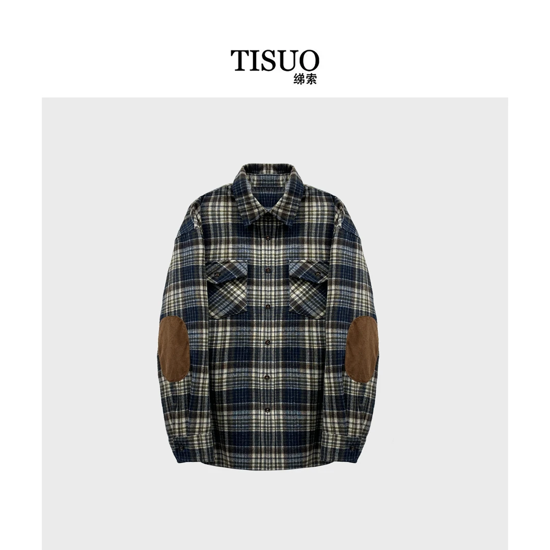 TISUO/绨索 定制格纹羊毛宽松磨毛衬衣衬衫外套 TS312630