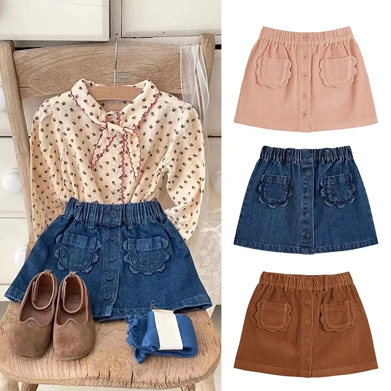 女童裙子2025夏季新款洋气花边口袋裙宝宝时尚半身裙儿童纯棉短裙