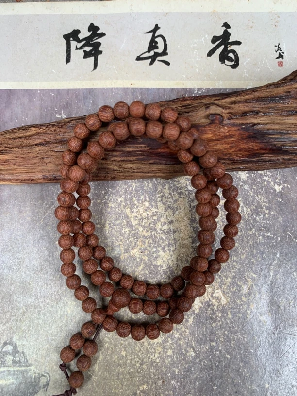 缅甸小叶降真香0.6规格108颗黄油金丝蜜结多圈手串