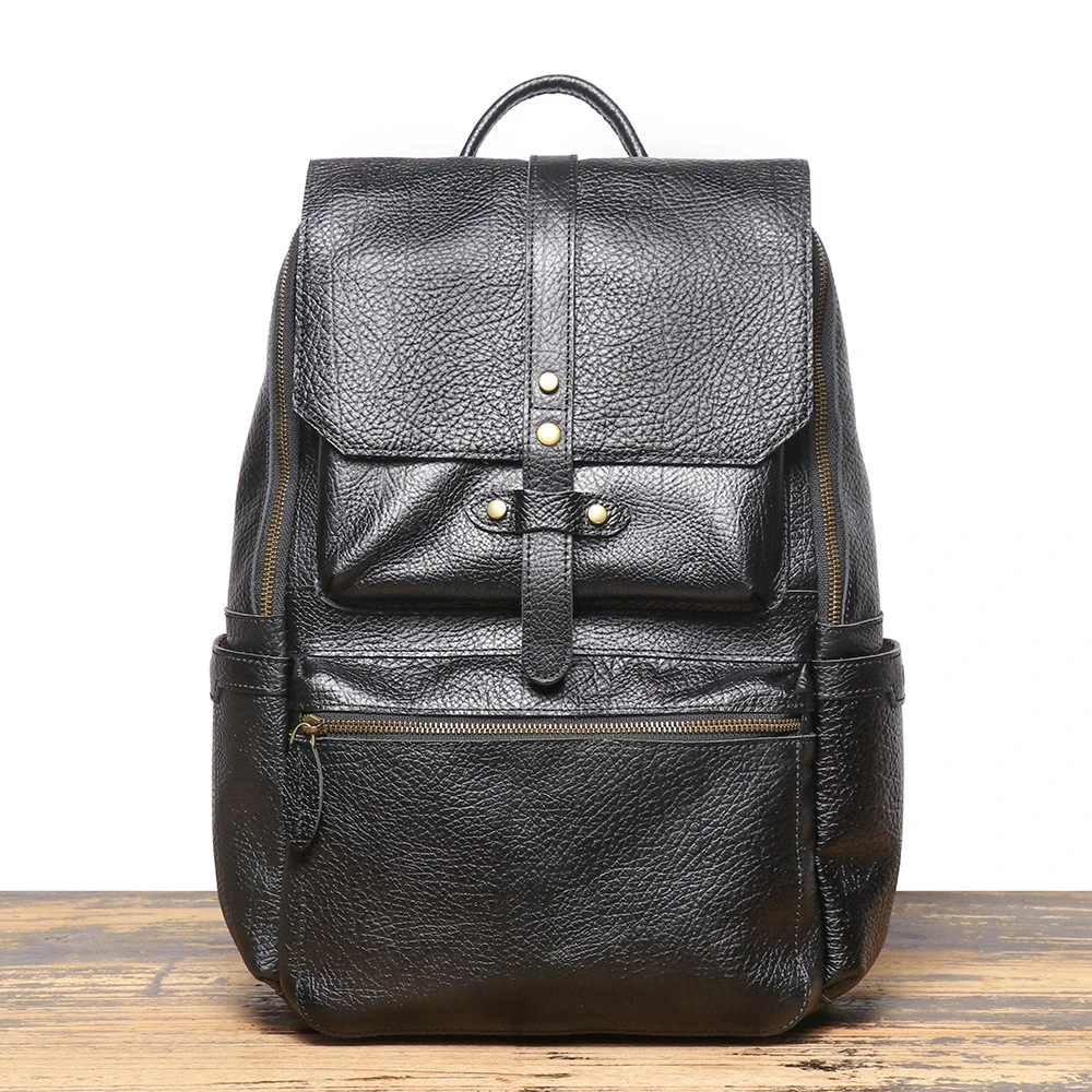 轻奢复古真皮男士双肩包疯马皮登山旅行双肩背包大容量牛皮电脑包