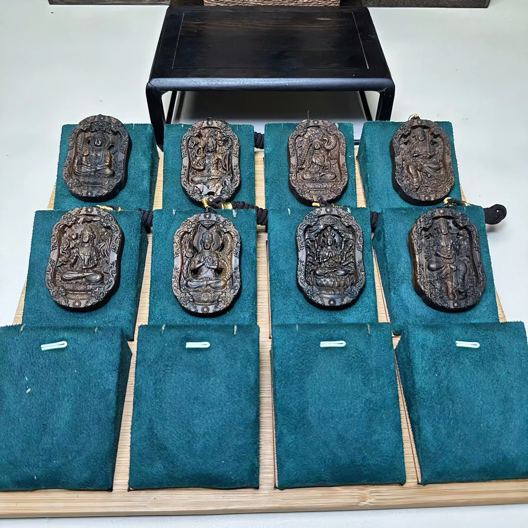 原创八大守护神4/6cm双面牌吊坠正区印尼天然复古原木雕刻