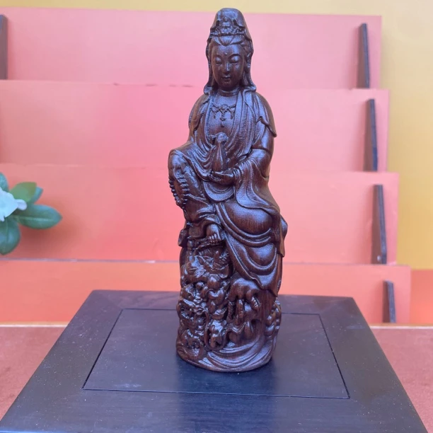 （摆件.御龙观音）15cm巴布亚贡木天然复古精工原木雕刻