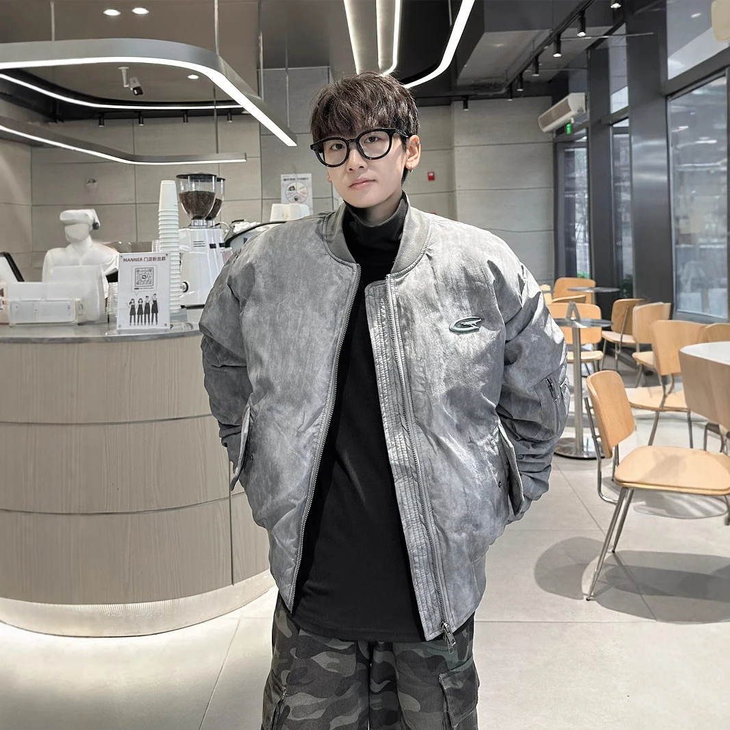 #8小众扎染棒球服棉衣男2024冬季新款美式高街宽松设计感保暖面包