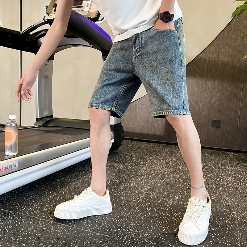 男士牛仔短裤休闲夏季潮牌中裤2024新款潮流美式高街复古五分裤子