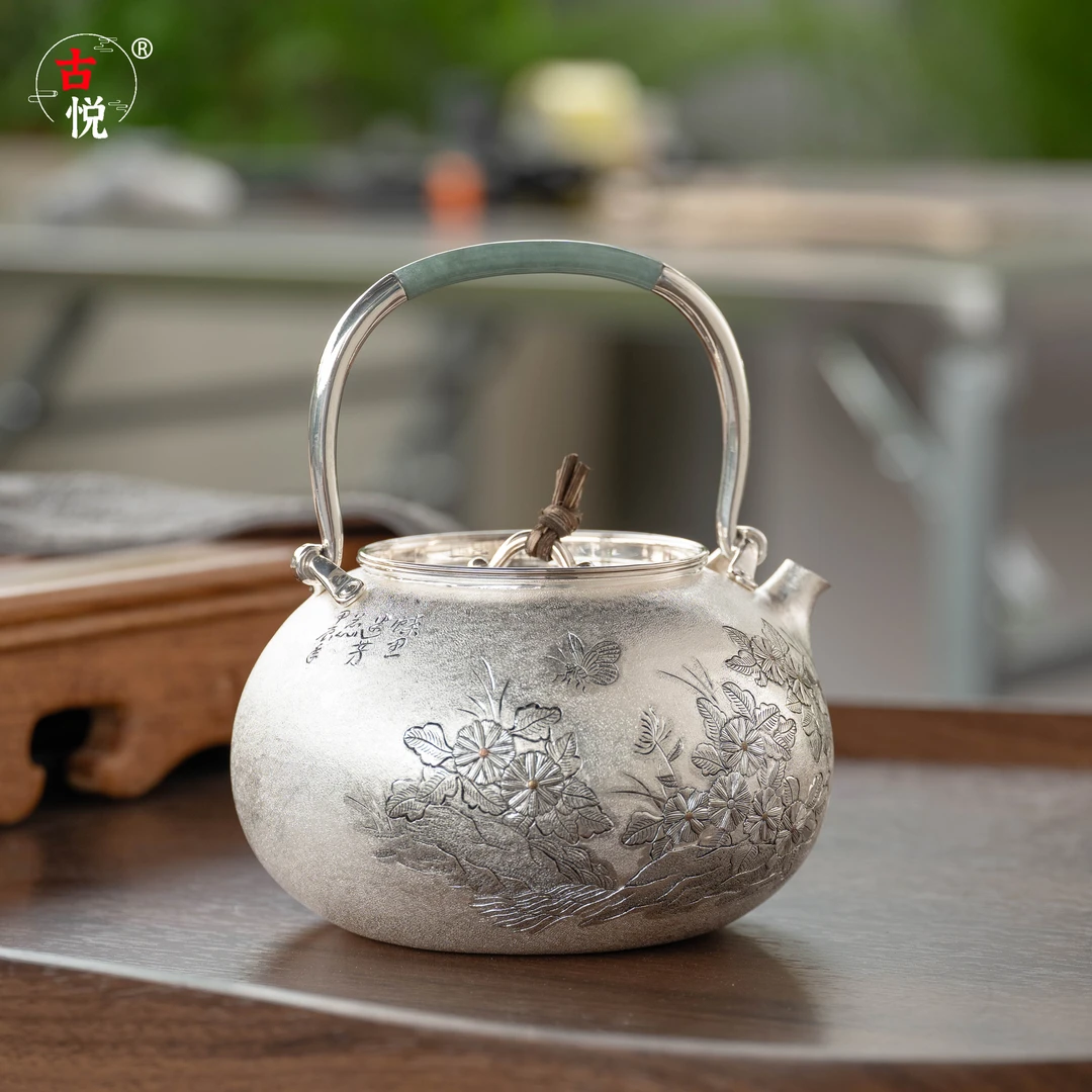 古悦 悦翠系列 柳暗花春纯手工錾刻复古家用大容量烧水壶
