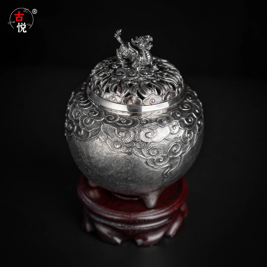 【古悦】名师杨松柱 手工作 狻猊兽纹 三足香炉 熏香茶具茶道伴侣