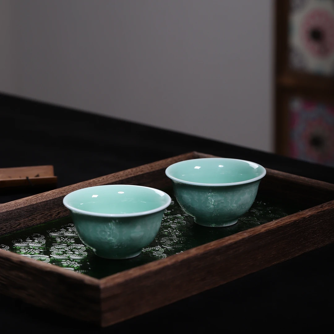 【八宝对杯】宜兴青瓷对杯  80毫升