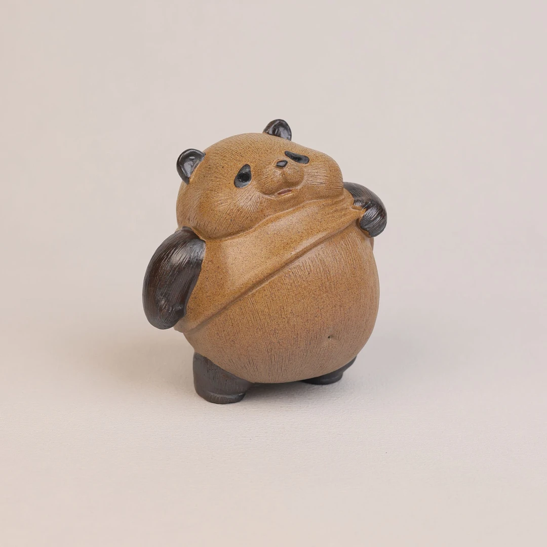 【熊猫阿宝】 白泥柴烧 半手工高10.3cm *9.7cm  茶宠