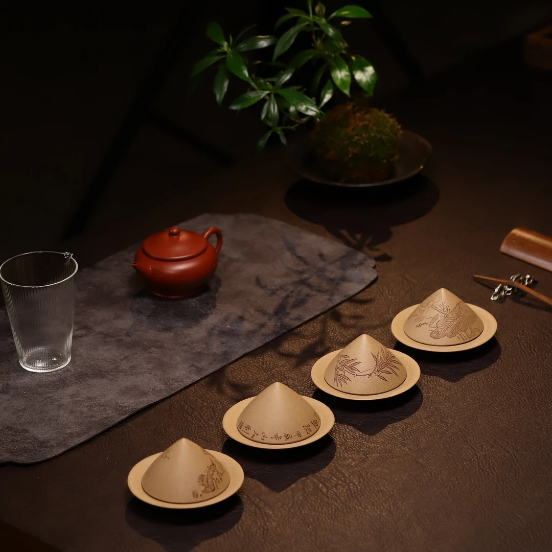 【斗笠杯】原矿黄金段泥 荷花/竹子/梅花/鳜鱼