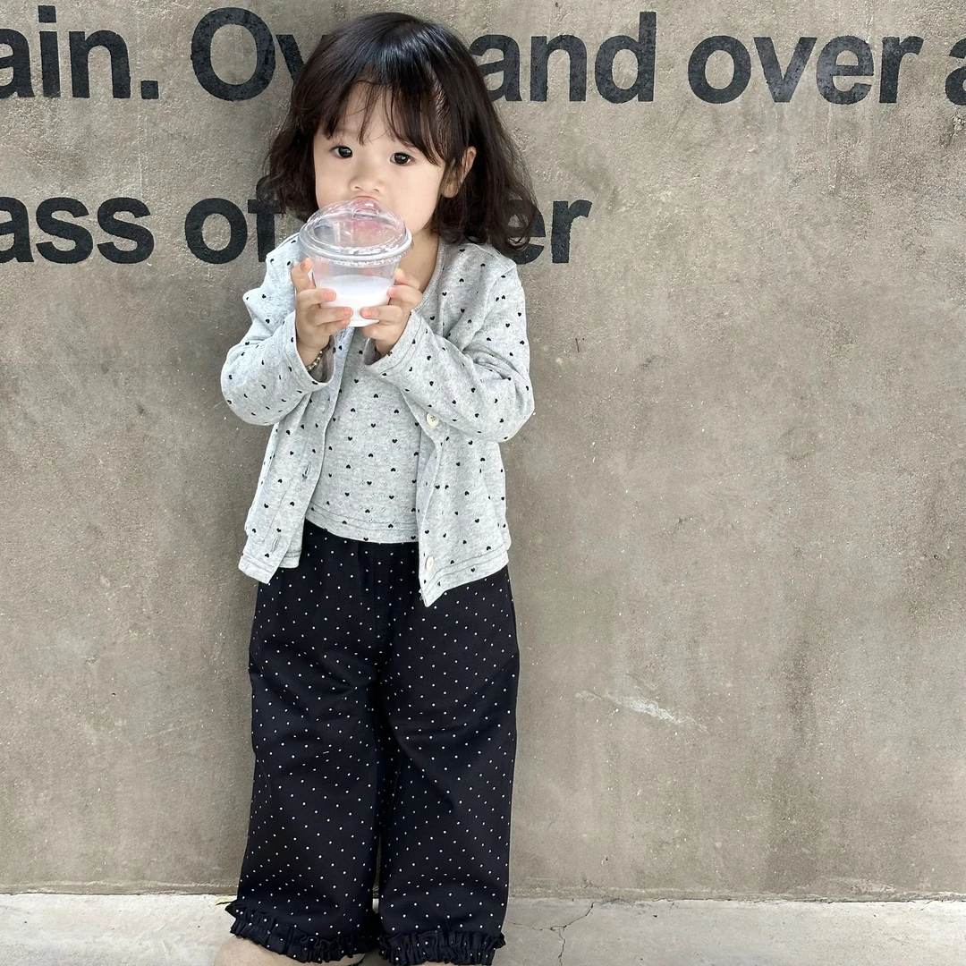 《小思家》2024秋季新款韩版女童可爱百搭波点背心开衫休闲裤三件套