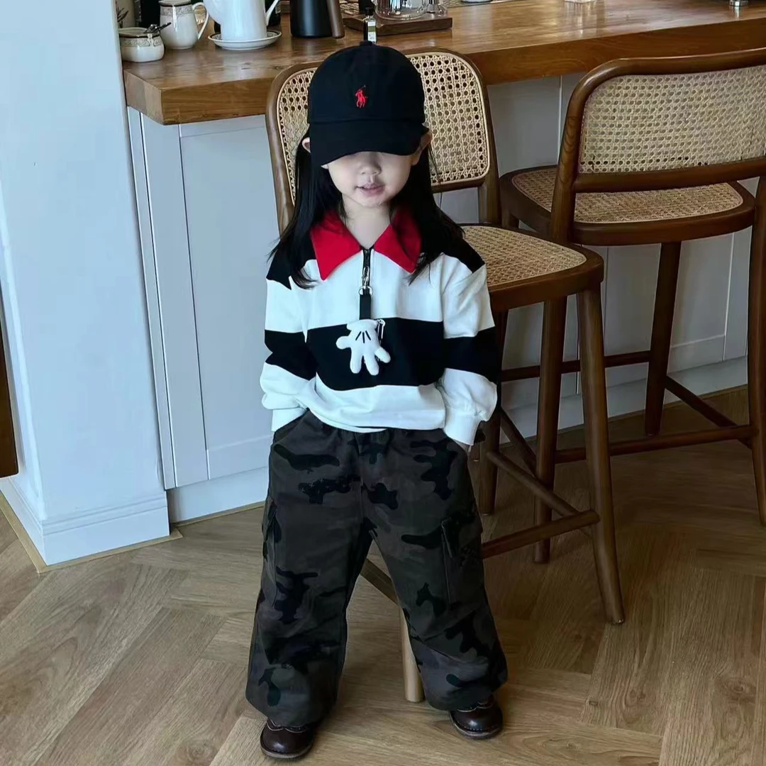 《小思家》2024秋季新款韩版女童拼色卫衣搭卡通外套搭工装裤套装