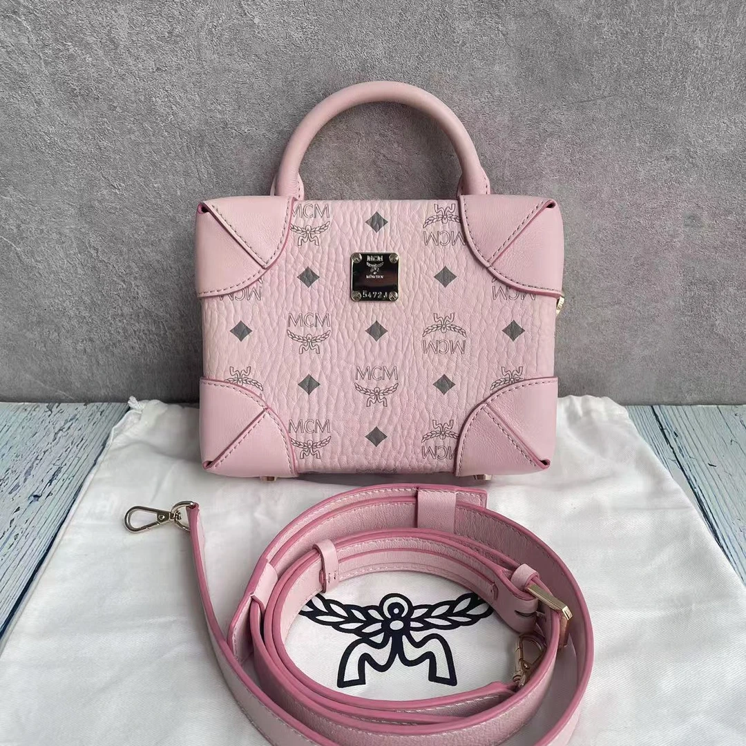 99新 MCM mcm雾霾粉手提箱子斜挎包98新