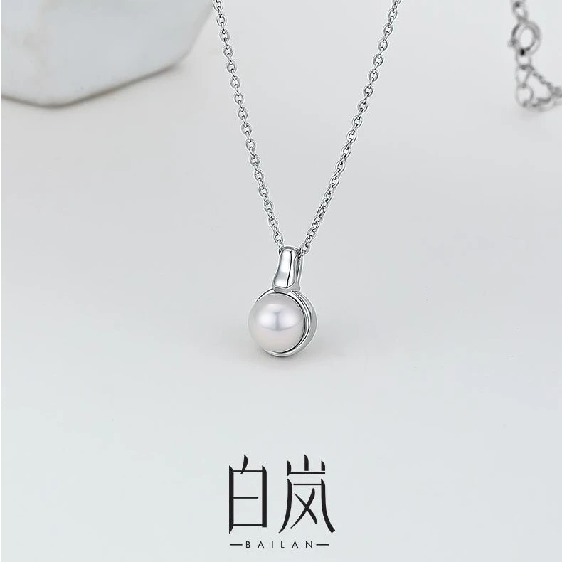 白岚半嵌珍珠项链女S925银轻奢小众设计感气质时尚颈链素款XL2623