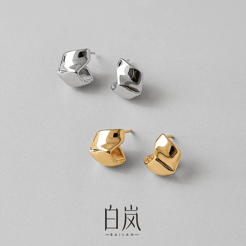 925银耳饰 白岚折纸耳钉S925银女立体新款轻奢小众设计百搭ED2701