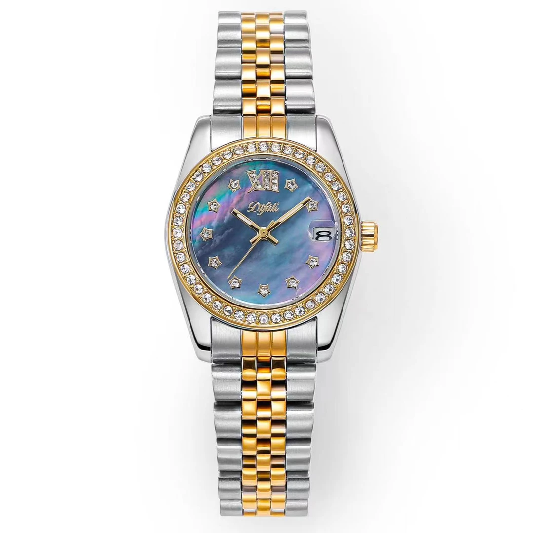 【依依专属】间金大溪地贝母高端女款高级气质镶钻百搭防水女士腕表