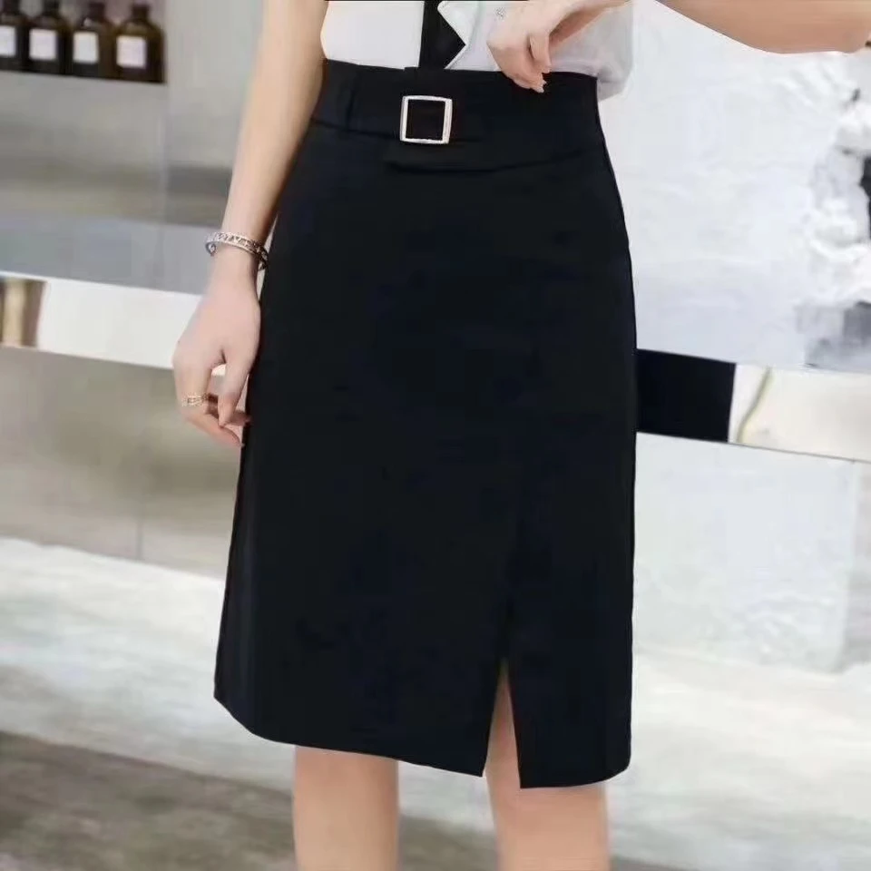636半身裙女A字开叉夏季包臀显瘦黑色包臀裙修身气质休闲半身裙